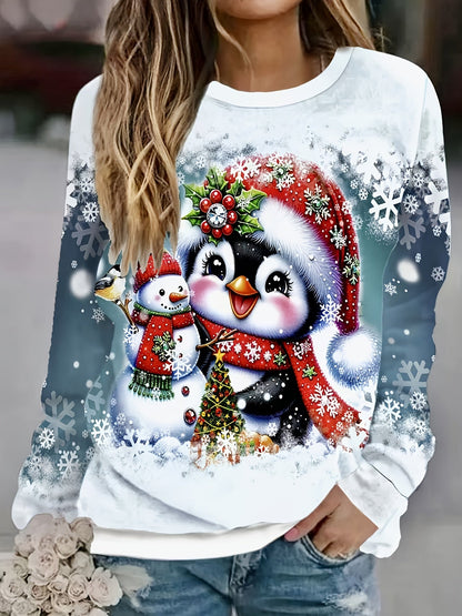 Christmas Print Crew Neck Long Sleeve Loose Pullover Sweatshirt Women Holiday Festive Casual Tops US Warehouse