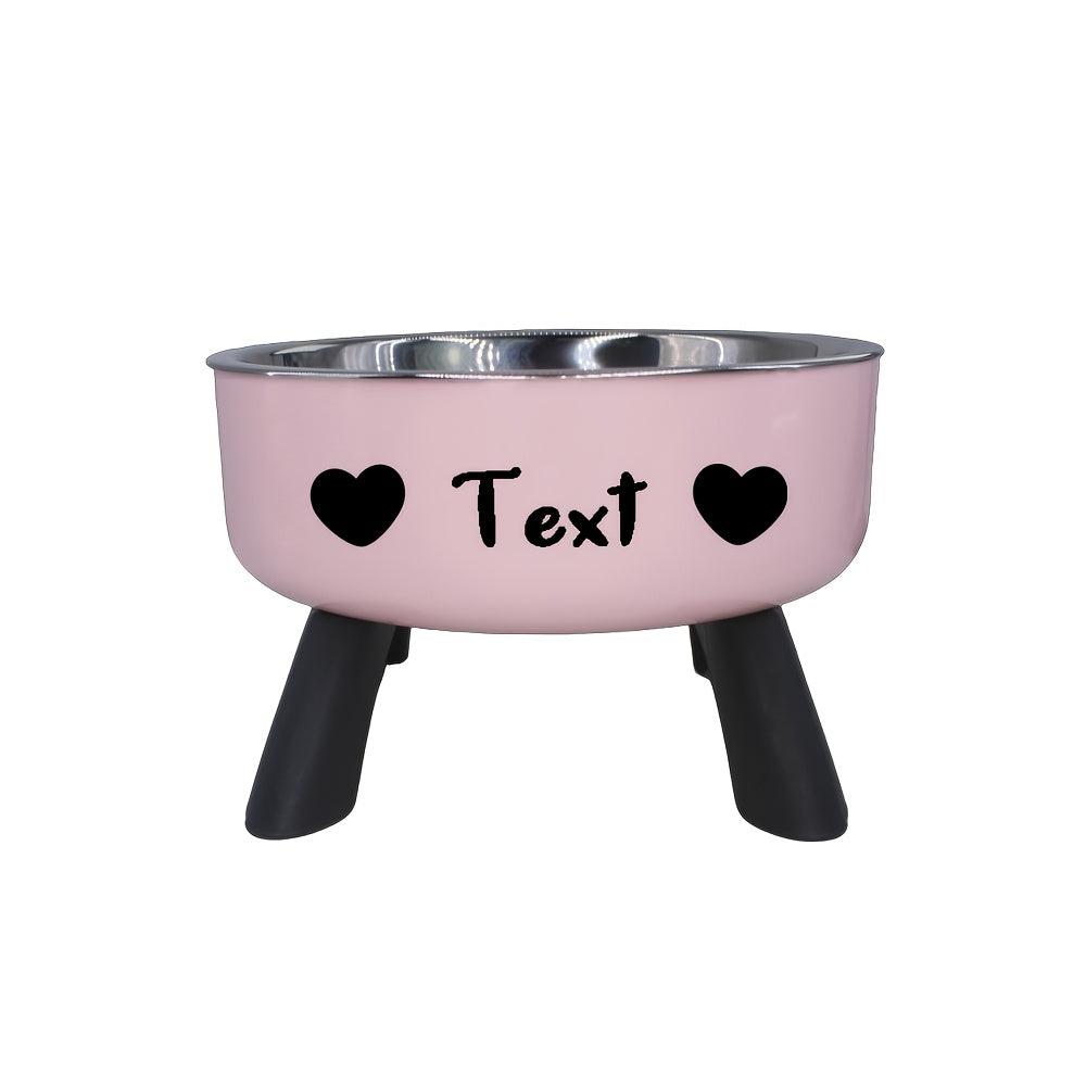 Personalized Stainless Steel Elevated Pet Bowl for Small Dogs – Anti-Slip Raised Feeder with Custom Name & Pattern, Neck Protection Design, Easy Clean Dog Food Water Dish