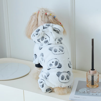 Panda Dog Jumpsuit – Cozy Coral Fleece Hooded Onesie for Small to Medium Dogs, Cute Panda Costume Pajamas for Fall & Winter Warmth, Indoor Outdoor Pet Apparel for Chihuahua Poodle Shih Tzu
