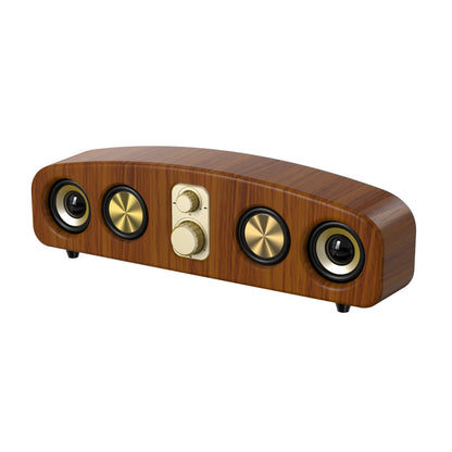Portable Wireless Bluetooth Speaker with Subwoofer & Stereo Sound – USB-C Powered Deep Bass for Smartphones Tablets & Laptops Party & Outdoor Use in Wood Grain Dark Green & Grey