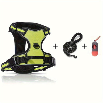 3pcs Anti-Escape Dog Harness Set with Leash & Poop Bag Dispenser – Adjustable No-Pull Chest Harness for Medium & Large Dogs – Complete Dog Walking Gear Set for Outdoor Adventures