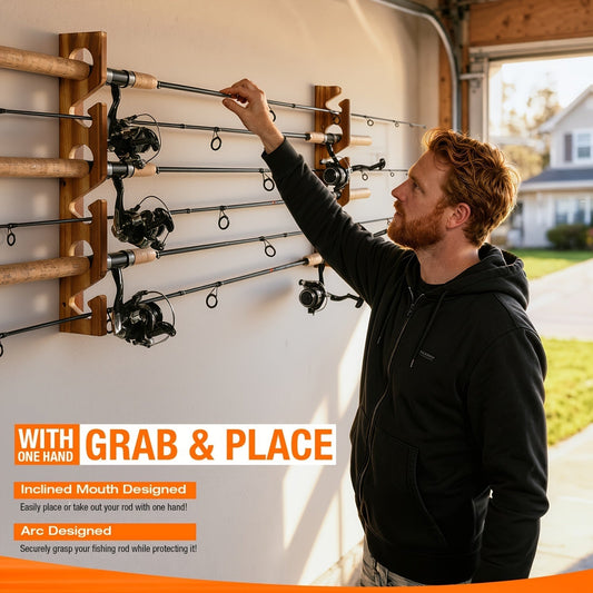 Fishing Rod Rack Wall & Ceiling Mounted – Holds Up to 12 Rods, Modular Garage Storage Organizer for Fishing Poles, Easy Install, Great Fishing Gift for Men & Women