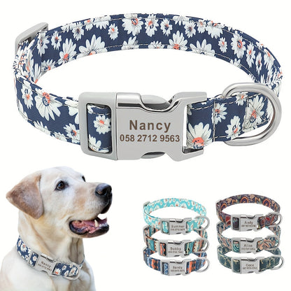 Custom Engraved & Printed Nylon Dog Collar with Name & Phone ID – Personalized Pet Collar for Puppies, Cats & Small to Large Dogs, Sizes S M L, 7 Vibrant Colors