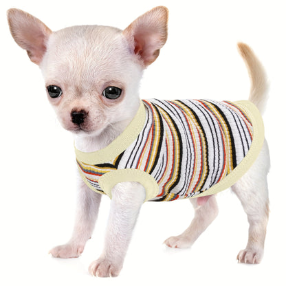 Soft Ribbed Striped Dog Tank Top Vest for Small Dogs - Lightweight Breathable Pullover Dog Shirt for XS to XXL Breeds, Cute Dog Clothes in 11 Colors for Chihuahua Yorkie Pomeranian Daily Wear