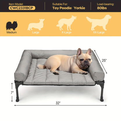 Cooling Elevated Dog Bed with Removable Pillow-Top Mat – Raised Bolster Dog Cot with Breathable Mesh Non-Slip Feet Dog Sofa Bed for Indoor & Outdoor Use
