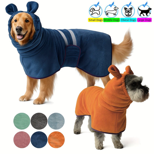 Hooded Dog Bathrobe Super Absorbent Quick-Dry Dog Robe with Hood Cozy Post-Bath Drying Coat Dog Pajamas XS S M L XL XXL 3XL 6 Colors Deep Blue Pink Green Light Blue Orange Grey