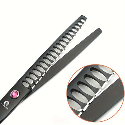 7 Inch Professional Dog Grooming Scissors Set 4-Piece Straight Thinning Curved Chunkers with Comb & Case 6CR Stainless Steel Sharp Durable Pet Grooming Shears Black