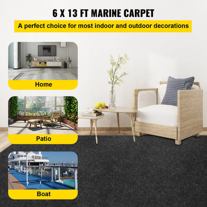 Marine Boat Carpet 6ft x 13.1ft, Waterproof, Anti-Slip Ribbed Surface, Rubber Waterproof Backing, 0.18" Thickness, Cuttable to Any Shape, Easy Clean, for Boat Deck Patio Dock Garage, Black
