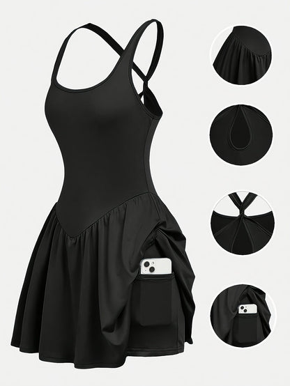 Backless Yoga Sports Dress for Women - Casual Anti-Sheer Tennis Skirt, Outdoor Running Fitness Built-In Shorts, 4-Color Athletic Workout Dress S-XL