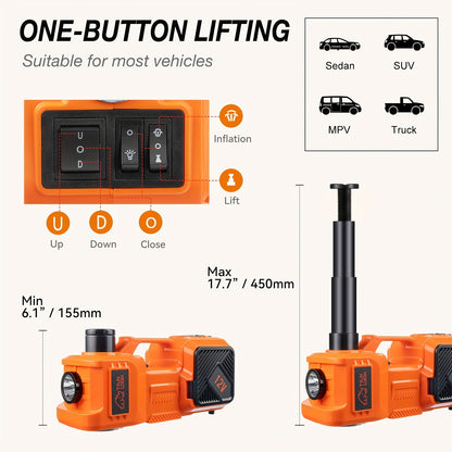 5-Ton (11,023lb) Electric Hydraulic Car Jack with Built-In Air Pump, Impact Wrench & LED Light – Portable Car Lift for SUV MPV Sedan & Truck Tire Replacement & Garage Maintenance