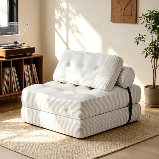 Folding Sofa Bed with Pillow, Convertible Sleeper Chair Fold Out Couch Bed, Foldable Floor Lazy Sofa for Living Room Small Spaces Guest Room Apartment, Comfy Multi-Position Lounger