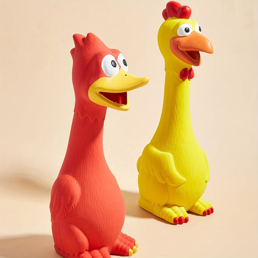 Squeaky Chicken Duck Dog Chew Toy – Durable Latex Screaming Squeaker Toy for Dogs, No Battery Needed, Teeth Grinding & Interactive Play for Puppies and Adult Dogs, Blue Duck & Green Chicken