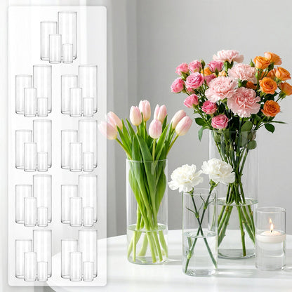 WHONLINE 36-Piece Clear Glass Cylinder Vases 4 6 8 10 Inch for Centerpieces Wedding Decorations & Indoor Home Decor Hurricane Candle Holder for Table Shelf & Party