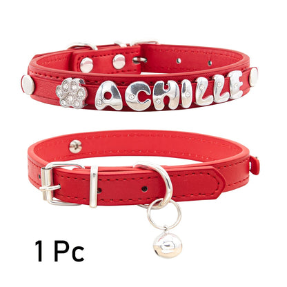 Personalized Faux Leather Cat & Dog Collar with Pendant Tag, Customized ID Collar for Small & Medium Dogs and Cats, Adjustable Pet Collar with Exquisite Charm Decoration, 11 Colors XS to M
