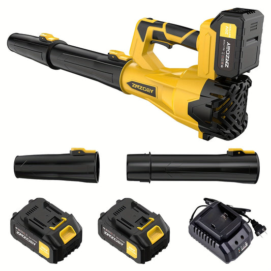 High Power Cordless Leaf Blower - 580CFM / 160MPH, 6-Speed, 4.0Ah Battery & Fast Charger - Extension Nozzle & Ergonomic Handle - Lawn, Yard, Snow & Pet Hair - Yellow