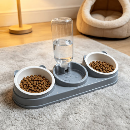 Tilted Anti-Slip Pet Feeder and Waterer Bowl Set - Ergonomic Tilt Design for Cats & Dogs, No Battery Required, Promotes Healthy Eating Posture, Easy-Clean Feeding & Drinking Station for Indoor Pets