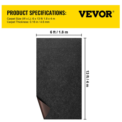 Marine Boat Carpet 6ft x 13.1ft, Waterproof, Anti-Slip Ribbed Surface, Rubber Waterproof Backing, 0.18" Thickness, Cuttable to Any Shape, Easy Clean, for Boat Deck Patio Dock Garage, Black