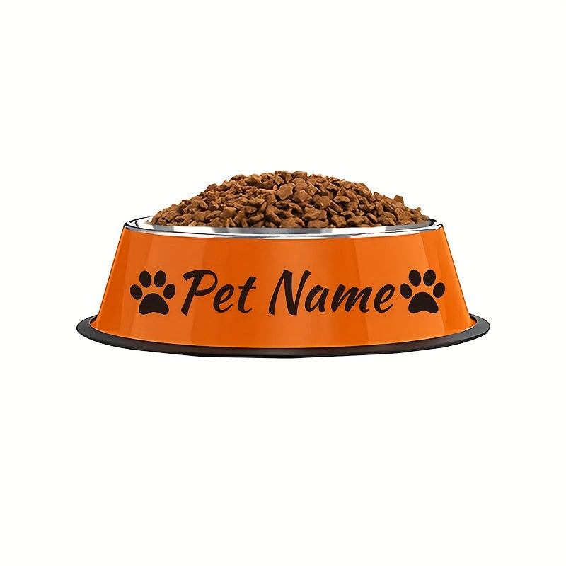 Personalized Stainless Steel Dog & Cat Bowl - Custom Engraved Pet Name Bowl with Paw Print Heart Crown Design, Anti-Tip Non-Slip, 200ml/400ml/1000ml, Food & Water Dish Gift
