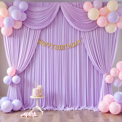4-Pack 5×10 ft Polyester Spandex Backdrop Curtains with Pole Bags – Wrinkle-Resistant Photography Background for Wedding Birthday Banquet & Party in 15 Colors