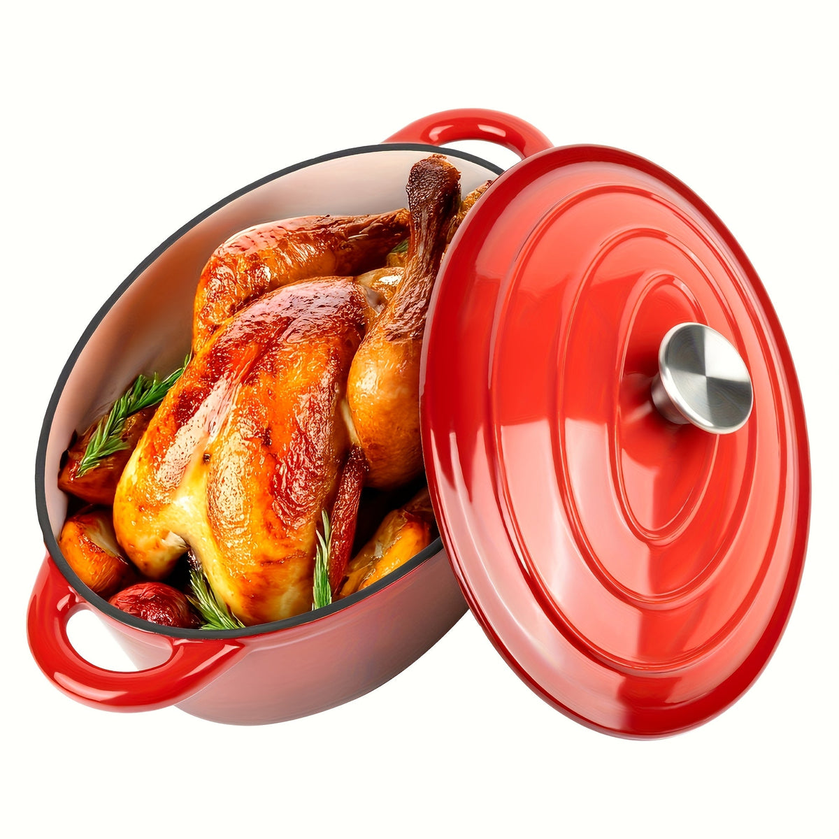 Enameled Cast Iron Dutch Oven with Lid & Dual Handles - For Bread Baking, Slow Cooking & Roasting, Works on All Heat Sources, Large Capacity & Standard Options - 5 Colors