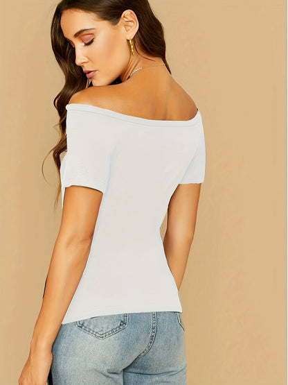 Black Off-The-Shoulder Form-Fitting Top for Women – Sexy Bodycon Crop Top, Elegant Going Out Shirt for Date Night & Party