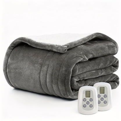 Electric Heated Blanket with Dual Control - 10 Heat Levels, 10-Hour Auto-Off, Overheat Protection, Soft Flannel, Fast Heating, Machine Washable - 4 Sizes & 4 Colors