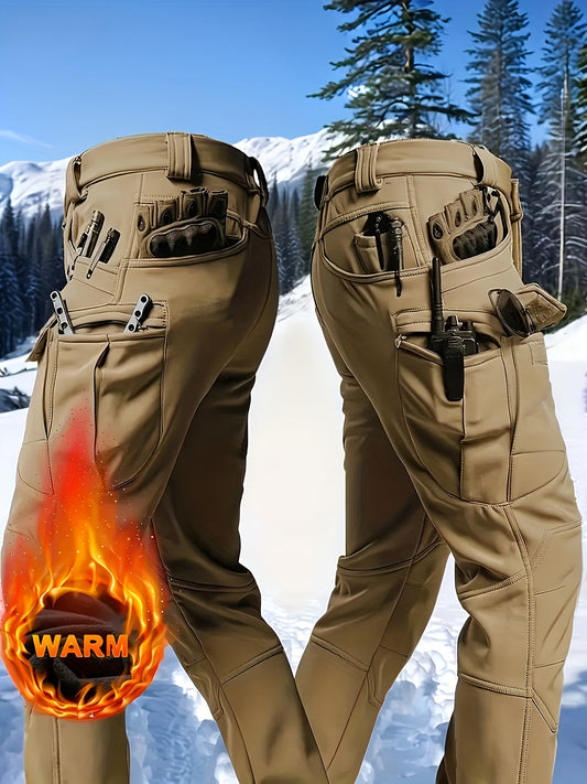 Men's Fleece-Lined Warm Tactical Cargo Pants - Windproof & Snowproof, Multi-Pocket, Micro-Stretch - Outdoor Hiking, Fishing & Casual - S–XXXL - Black, Fern Green, Grey & Khaki (No Belt)