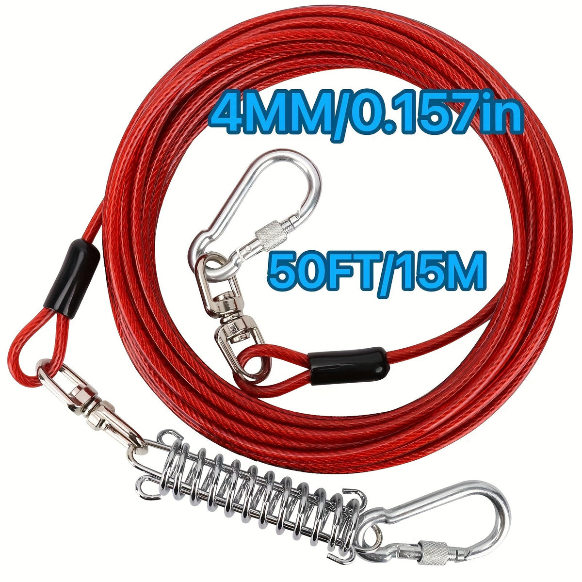 Heavy Duty Dog Leash 6 10 15 30 50 75 100 Feet Long Training Tie Out Cable for Large Dogs Up to 500 lbs Durable Bite-Resistant Yard Running Rope Lead