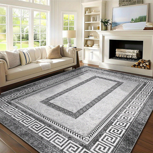 Luxury Velvet Area Rug - Bohemian Floral & Vintage Persian Print, Non-Slip Backing, Machine Washable, 100% Polyester, 850g/sqm - Living Room, Bedroom & Indoor - Grey - 7 Sizes