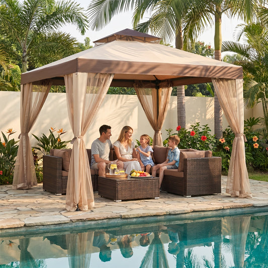 10x10 Outdoor Gazebo Canopy Tent, Mosquito Netting, Double Roof, Metal Frame, for Patio, Garden, Deck, Backyard, Lawn & Party Shelter
