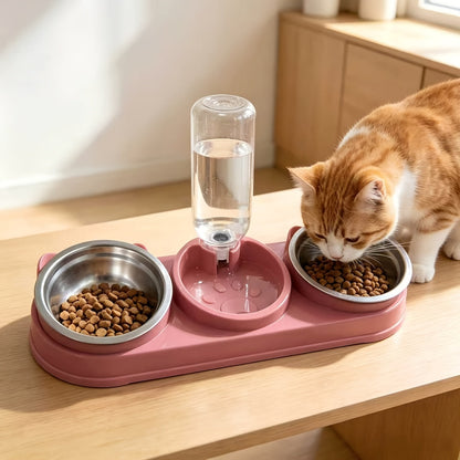 Tilted Anti-Slip Pet Feeder and Waterer Bowl Set - Ergonomic Tilt Design for Cats & Dogs, No Battery Required, Promotes Healthy Eating Posture, Easy-Clean Feeding & Drinking Station for Indoor Pets
