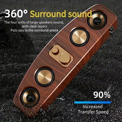 Portable Wireless Bluetooth Speaker with Subwoofer & Stereo Sound – USB-C Powered Deep Bass for Smartphones Tablets & Laptops Party & Outdoor Use in Wood Grain Dark Green & Grey