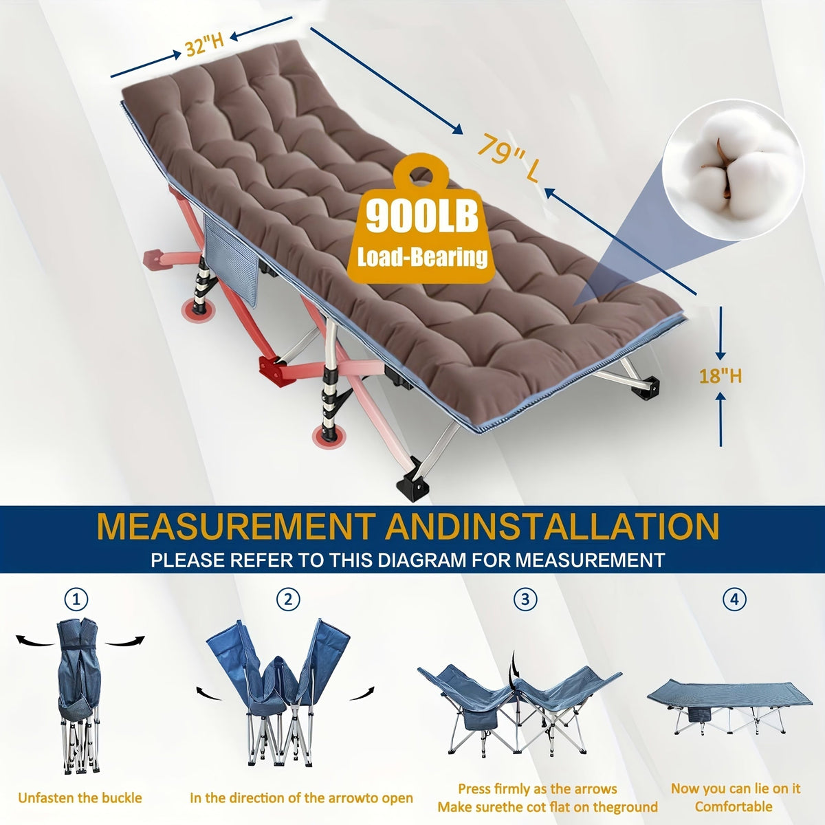 XXL 32-Inch Wide Camping Cot with Mattress – 1200D Oxford Heavy-Duty Folding Sleeping Cot with Carry Bag for Adults, Extra Wide Portable Outdoor Bed for Camping Hiking Travel & Guest Use