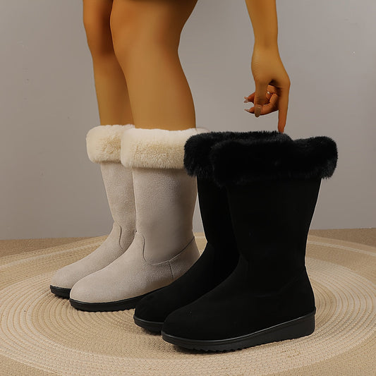 Women's Casual Warm Long Boots - Cozy Winter Knee-High Boots - US 4.5–10.5 - Off-White & Black