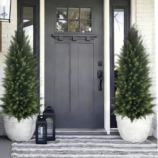 Potted Cedar Topiary Shrubs 2-Pack, UV-Resistant Artificial Trees for Outdoor & Indoor – Faux Cedar Evergreen Plants for Front Porch, Garden, Halloween & Christmas Decor, Choose 33" or 48" – Nova Mart