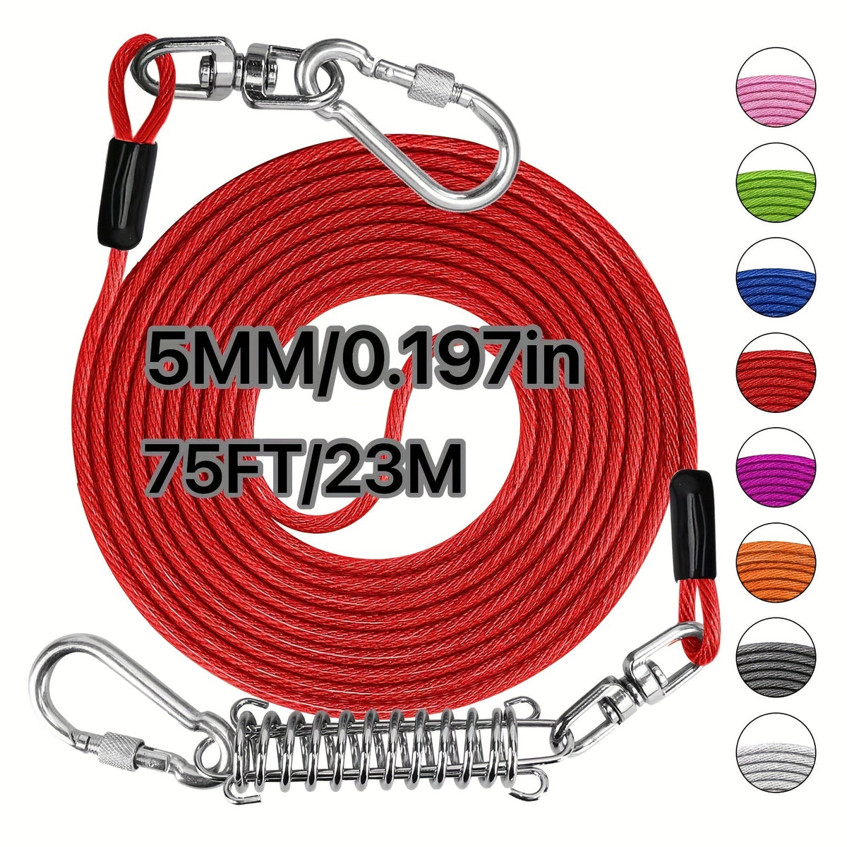 Heavy Duty Dog Leash 6 10 15 30 50 75 100 Feet Long Training Tie Out Cable for Large Dogs Up to 500 lbs Durable Bite-Resistant Yard Running Rope Lead