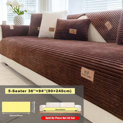 Short Plush Striped Sofa Cover & Cushion - All-Season, Pet-Friendly & Non-Slip - Armchair, Loveseat, 3/4/5-Seater, Backrest, Armrest & Pillowcase - White, Dark Gray, Light Gray, Coffee & Blue