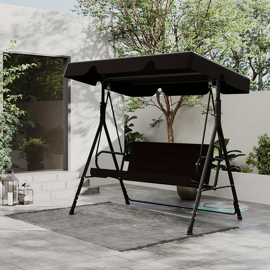 Outdoor Porch Swing Glider with Canopy & Adjustable Bracket, Heavy Duty Frame Patio Swing for Adults, Backyard Lawn Garden Furniture, Black Beige Coffee Brown Red Green Blue