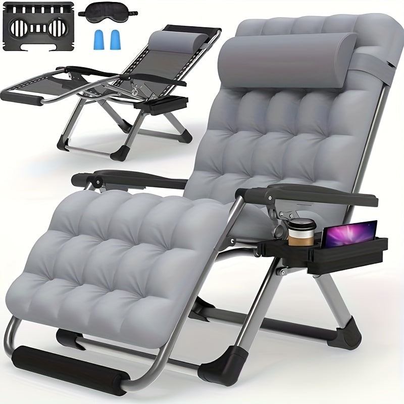 Oversized XXL Zero Gravity Chair, 33", 500 Lb Capacity, 1.6" Steel Pipes, 90°-170° Aluminum Lock Recliner, Removable Cushion & Headrest, Footrest, Cup Holder, Eye Mask & Earplugs, for Outdoor Camping, Patio & Beach