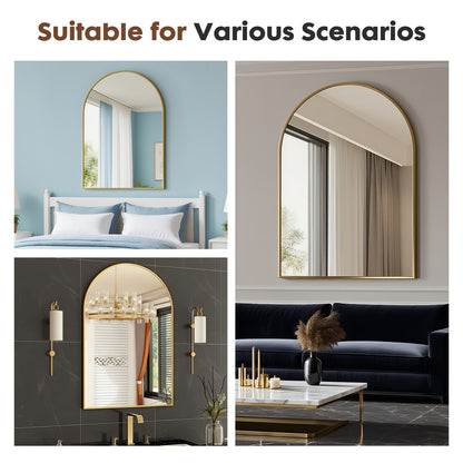 Arched Bathroom Mirror with Metal Frame - Wall Mounted Vanity Mirror - 6 Sizes (22×30 to 31×32in) - Bathroom, Bedroom & Entryway - Gold & Black