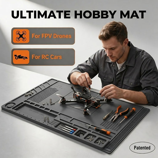 Magnetic Modular Hobby Workbench Mat - Anti-Slip, Scratch-Resistant & Oil-Proof - Parts Sorting Trays - RC Cars, FPV Drones, Electronics Repair & Welding - Grey