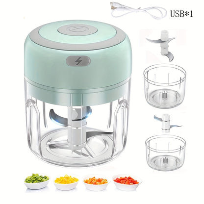 Electric Food Chopper 250ml (8.45oz) - 3 Blades for Chopping, Grinding, Mincing & Whisking - 30W Compact Mini Food Processor - Green, White & Pink