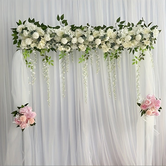 Artificial Peony & Rose Wreath - Wedding Arch Backdrop, DIY Wall Decor, Party & Event Decoration - Plastic Leaves - White, Champagne, Pink & Red
