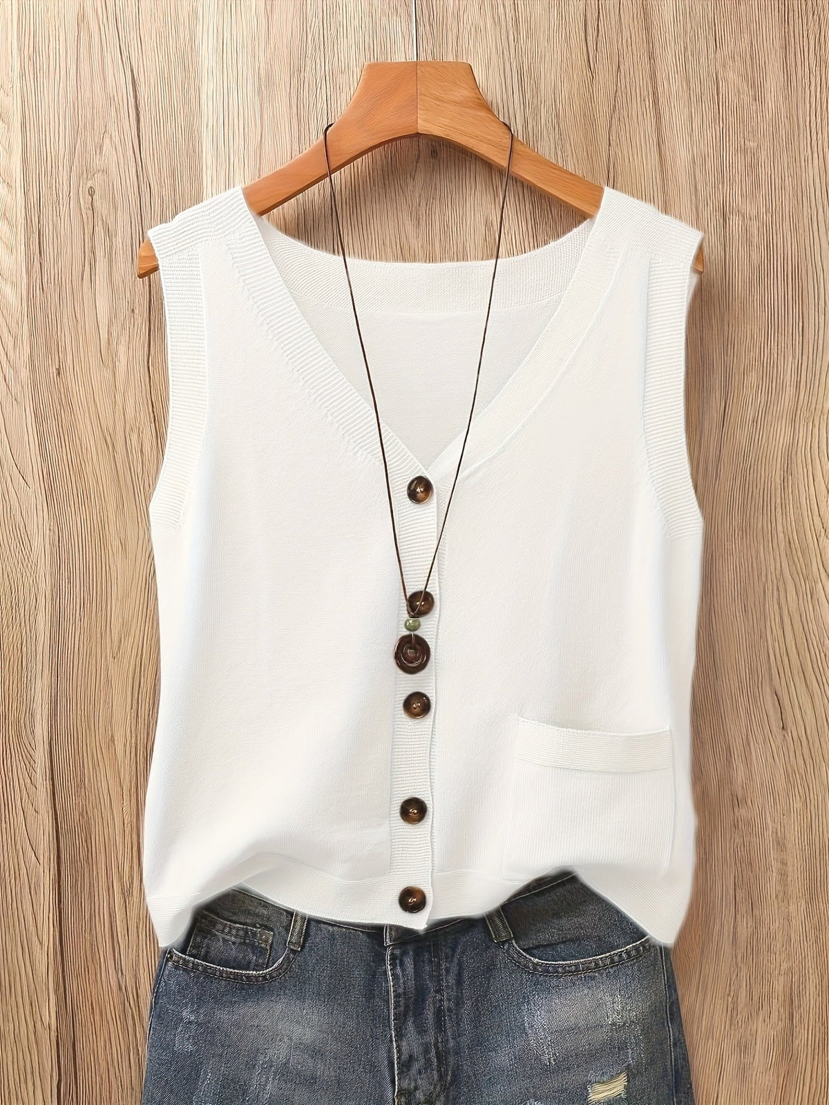 Artistic Vintage Knit Vest Women Loose V-Neck Sleeveless Cardigan Button Down with Pocket Spring Summer 2026 Collection – Acrylic Soft Knit