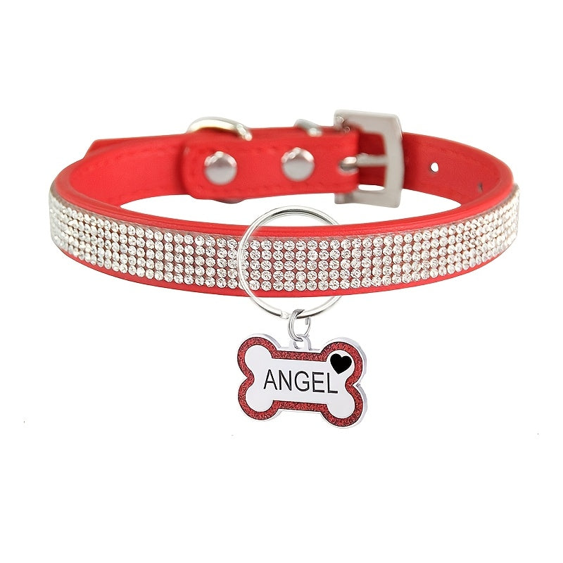 Personalized Pet Collar with Rhinestone Diamond Decoration & Free Engraved ID Tag – Adjustable Anti-Lost Cat & Dog Collar – Japanese Style Bling Collar for Small Medium Dogs & Cats, Multiple Colors & Sizes
