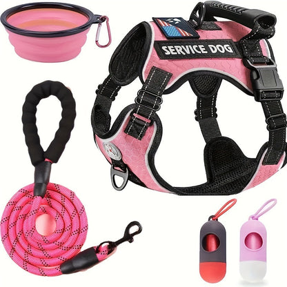 Reflective Dog Harness Vest with Leash Shock-Absorbing No-Pull Pet Harness with Night Vision Reflective Strips Comfortable Vest Style for Small Medium Large Dogs
