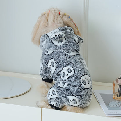 Panda Dog Jumpsuit – Cozy Coral Fleece Hooded Onesie for Small to Medium Dogs, Cute Panda Costume Pajamas for Fall & Winter Warmth, Indoor Outdoor Pet Apparel for Chihuahua Poodle Shih Tzu