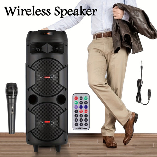 Portable Bluetooth PA Speaker with Dual 8" Woofers, Karaoke System with Wired Microphone & Remote Control, Rechargeable Battery, MP3/USB/SD/AUX/FM, LED Battery Indicator, Heavy Bass Sound