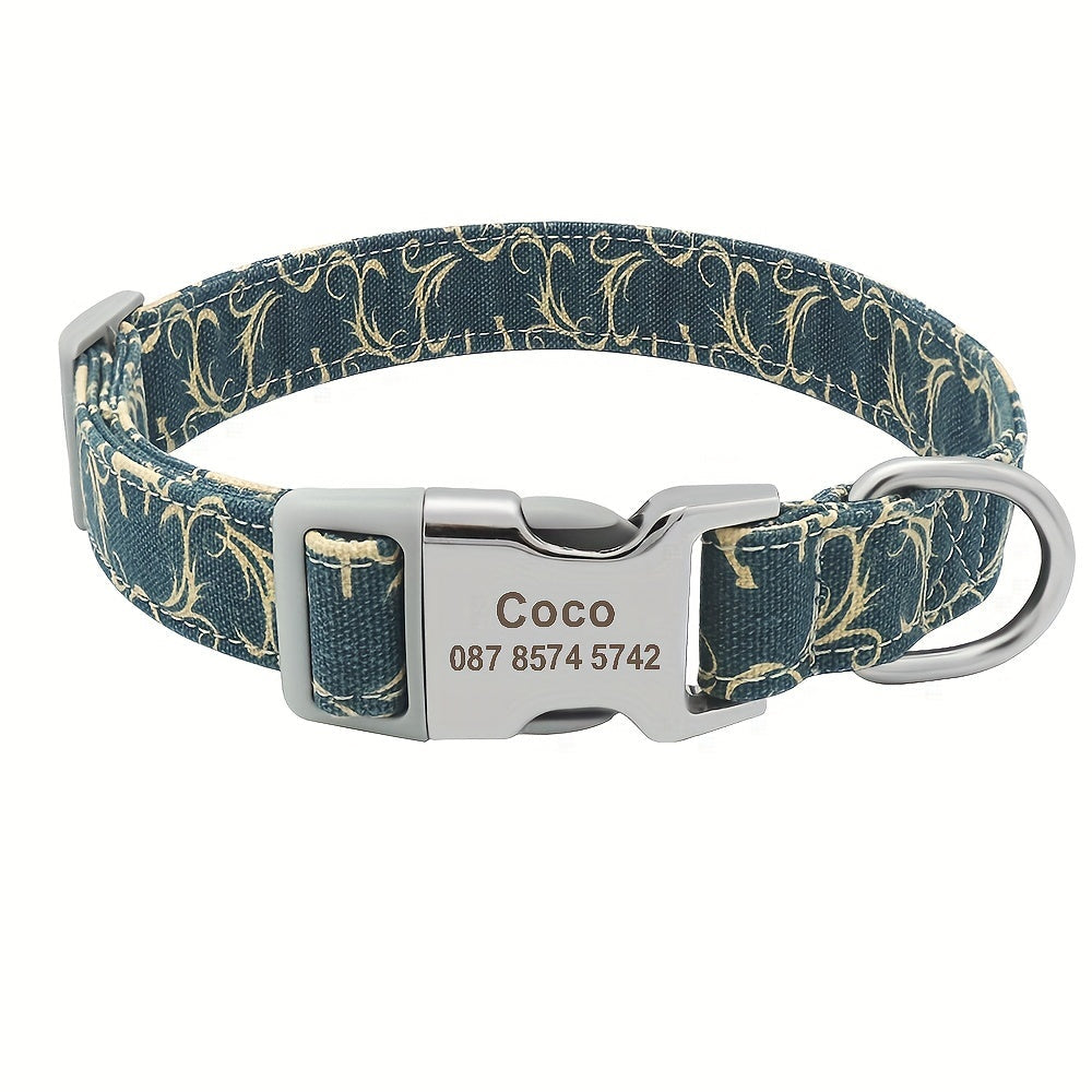 Custom Engraved & Printed Nylon Dog Collar with Name & Phone ID – Personalized Pet Collar for Puppies, Cats & Small to Large Dogs, Sizes S M L, 7 Vibrant Colors