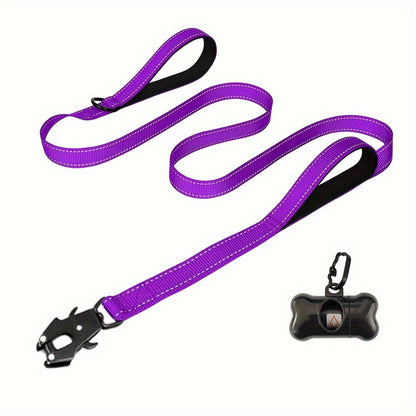 6ft Heavy Duty Dog Leash with Double Handles & Tactical Frog Clip – Reflective Rope Training Leash with Quick Release Locking Clip for Medium & Large Dogs, 11 Colors Available